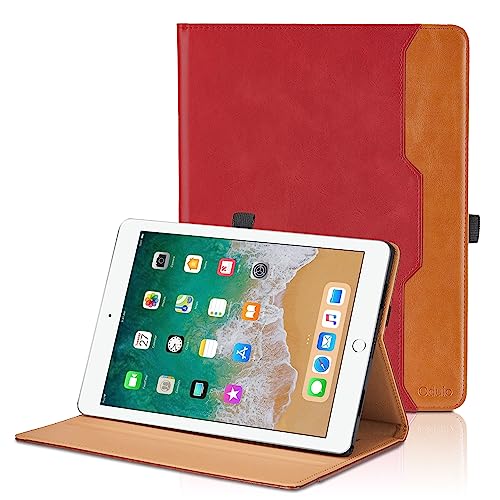 Funda para iPad 9,7 Pulgadas 2018/2017 (6.ª/ 5.ª Generación), iPad Air 2/Air 1 PU Leather Ángulos Ajustables Tablet Case con Supporto Funzione y Bolsillo, Auto Reposo/Activación   Rojo