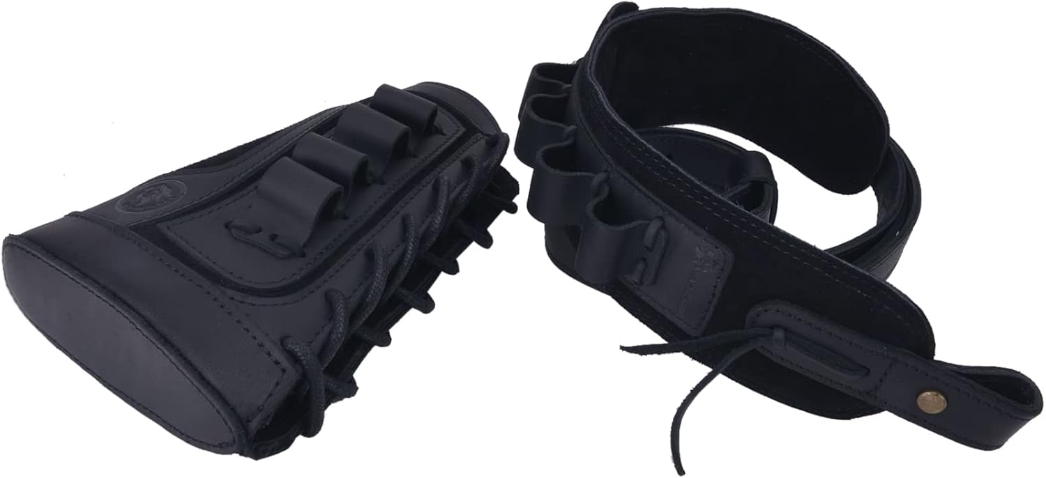 Top-Grain Leather Gun Shell Holder Buttstock with Matched Rifle Sling for ..357 30-06 .30-30.45-70 .44mag .22lr 12GA 16GA 20GA