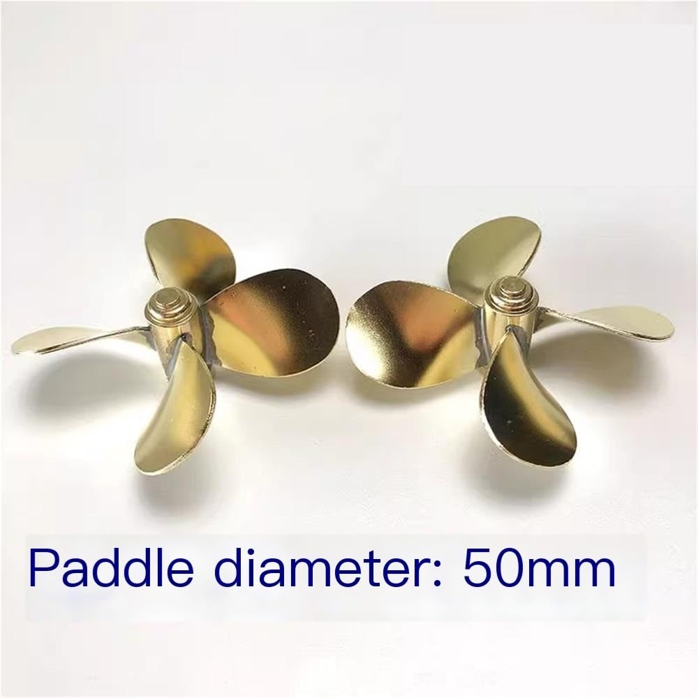 Paire d'hélices à Quatre pales en cuivre de 50 mm, Gauche et Droite, for Bateaux radiocommandés, Trou d'arbre M4, hélices de Course à Forte poussée (2 pièces)