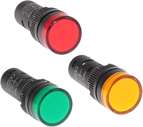 Miniatura 5 de 6 luces indicadoras LED de ahorro de energía de 110 V, corriente de 20 mA, tamaño del orificio de montaje 0.630 in (58 pulgadas), 2 verdes, 2