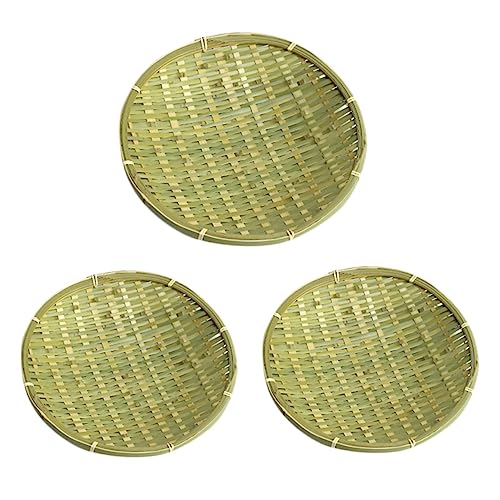 PRETYZOOM 3pcs Three Piece Set Wicker Food Bowl Basket Tray Weaving Basket Natural Basket Wicker Fruit Bowl Fruit Vegetable Storage Basket Wicker Serving Basket Home Food Holder Green