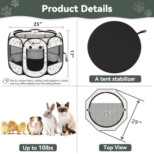 Image of Siedihit Dog Cat Playpen, Puppy Pet Playpen Indoor for Small Dog Crate Tent Cage Outdoor, Portable Pop Up Dogs Enclosure Kennel with Carrying Case for Dogs /Cats /Rabbits (Cute, Small)
