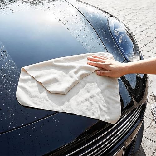 QWORK® Peau de Chamois Auto, 50×40 cm Absorbant et réutilisable, Chiffon pour fenêtres, Tissu de Nettoyage Automobile