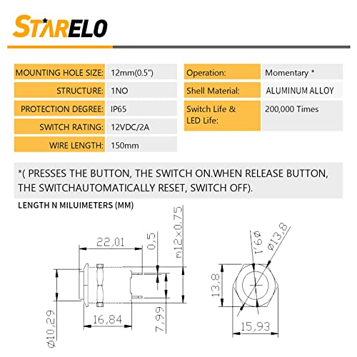 Starelo GQ 5Pcs 12Mm Momentary Push Button Switch Black Shell thumb #2