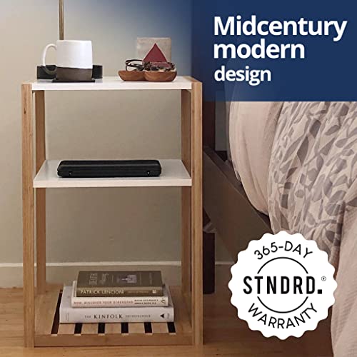 image for STNDRD. Modern Bamboo Nightstand - White Sustainable Bamboo Bedside Ta
