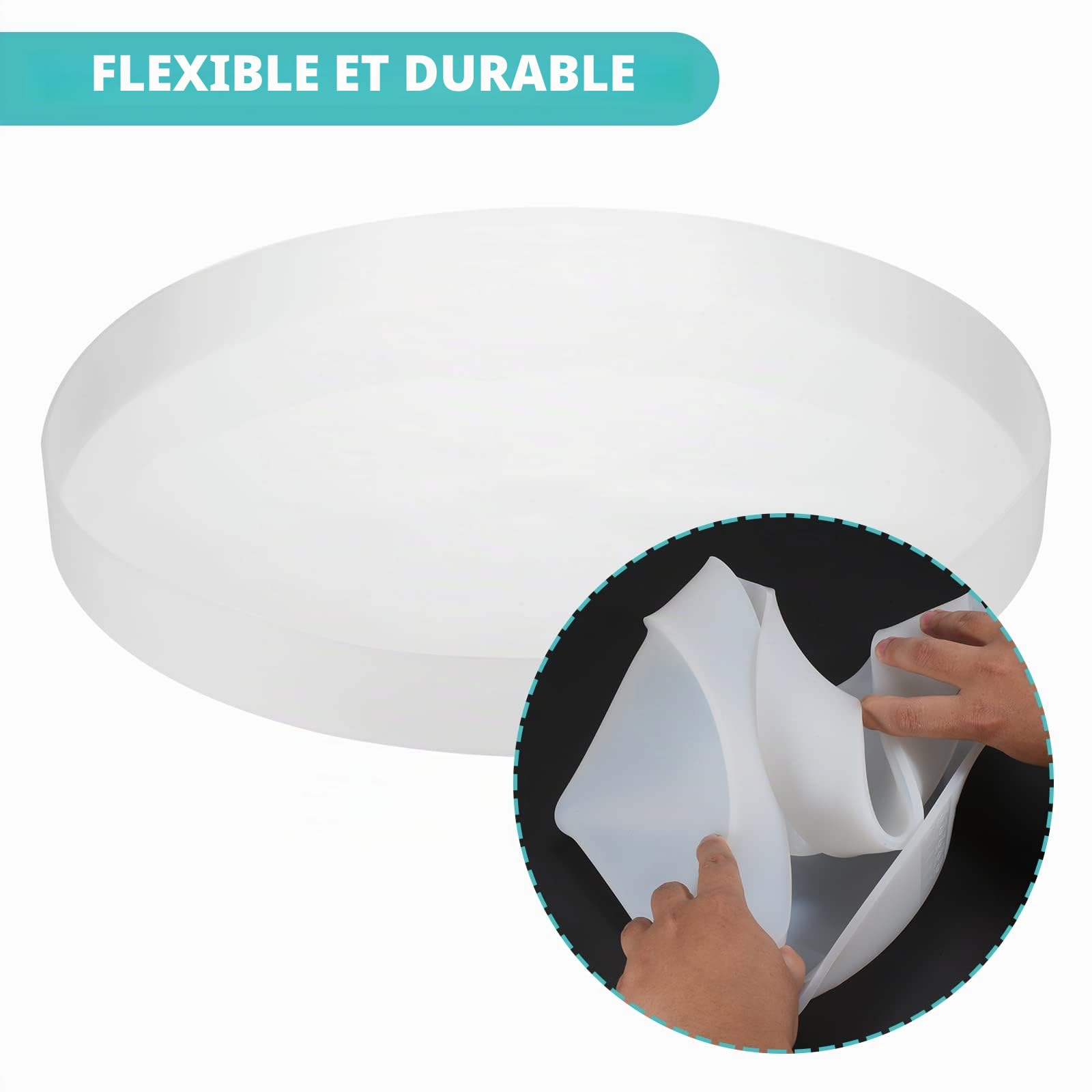 sourcing map Moule à charcuterie en résine et silicone pour planche à charcuterie, 60 cm, moule époxy, planche à découper, table basse pour loisirs créatifs, décoration d'intérieur (rond)