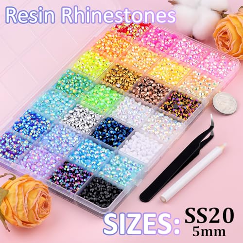 Image of 8500Pcs Resin Rhinestones with Tweezers for Crafting, Mixed-Color 5mm Bedazzling Crystal with 1Pcs 10ml B7000 Jewelry Glue for DIY Crafts Clothing Tumblers Shoes Fabric Nail Art