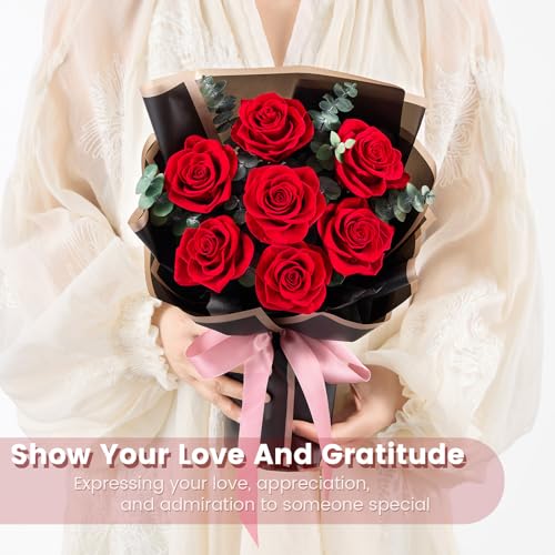 Flower Bouquet Flowers for Delivery Prime 7-Piece Preserved Roses Bouquet Gift for Women Mother Wife Mother Day Wedding Anniversary Birthday (Red Roses) - Image 4