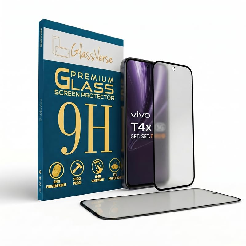 Image of GlassVerse Matte Tempered Glass for Vivo T4x 5G | Anti Glare, Smooth Touch Screen Protector, 9H Hardness, Edge to Edge, Case Friendly, Hassle-less Installation Kit Included. (Pack of 2)