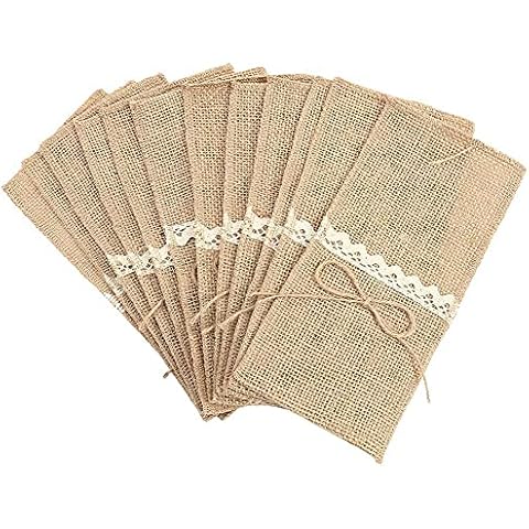 Alnicov Burlap Lace Cutlery Holders Pouch Cover