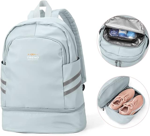 Gym Backpack for Women with Shoes Compartment & Wet Pocket Foldable Carry On Backpack Large Travel Laptop Backpack Waterproof Casual Daypack School Bag Sports Backpack Gym Bag for Swimming Yoga