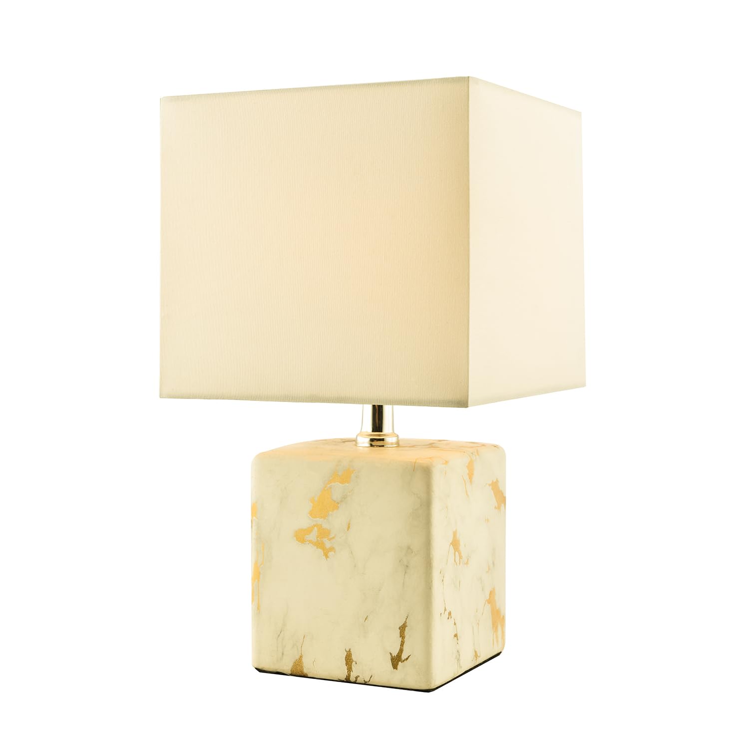 Happy Homewares Designer Square Ceramic Table Lamp - Gold Marble Effect - 35cm Height
