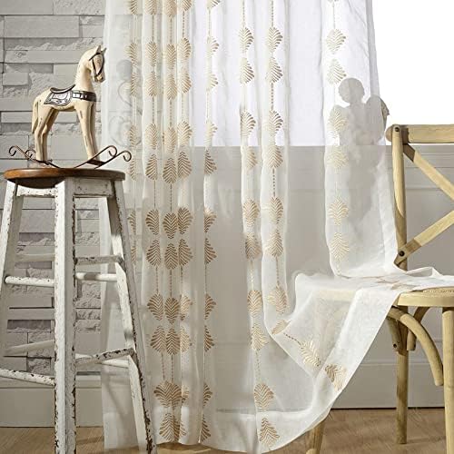 Embroidered Style Voile Sheer Curtains Semi Shading Window Curtain Rod Pocket High Grade for Living Kids Nursery Room Bedroom Patio(1 Panel, W 100 x L 95 inch, White)