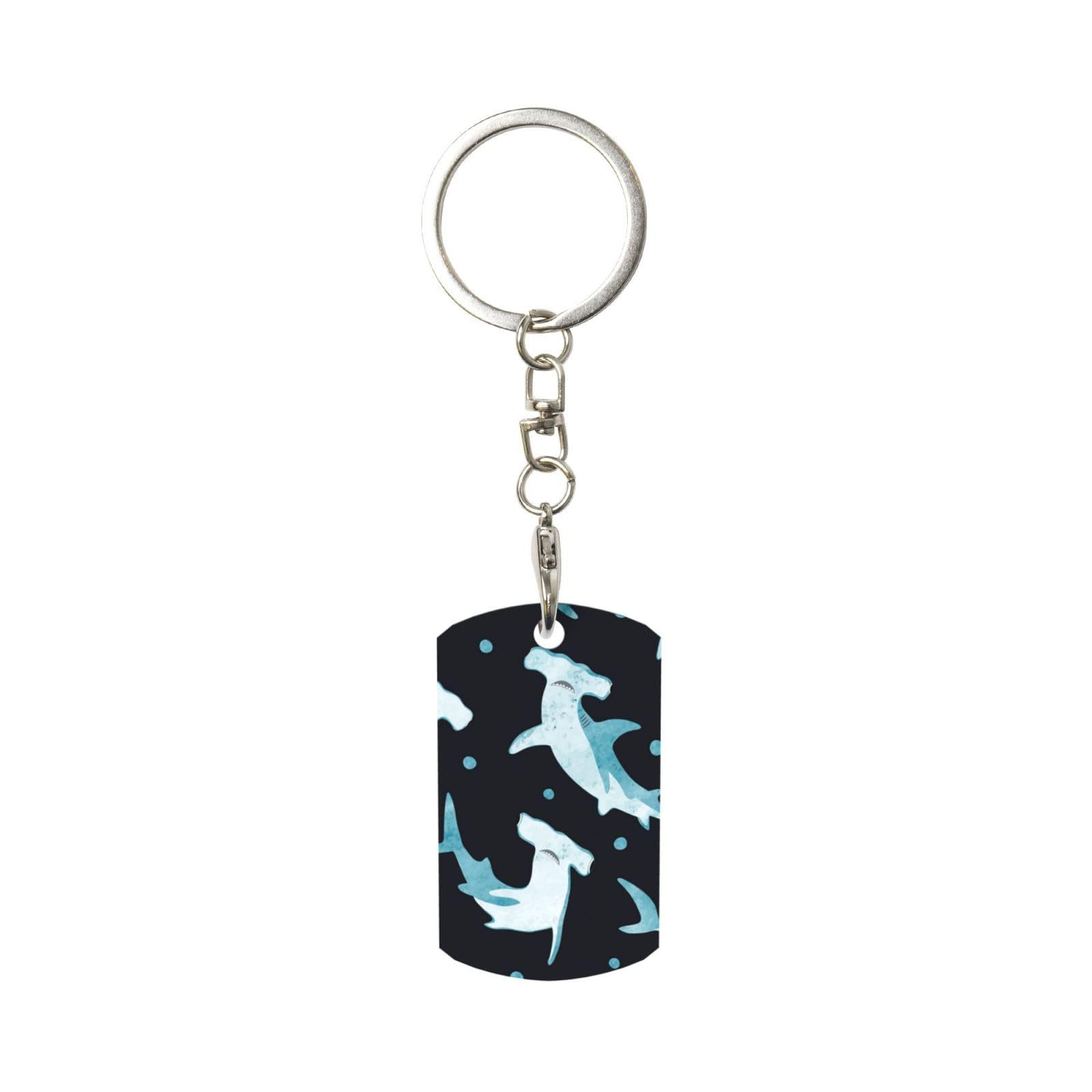 Bentli Unisex As Picture Rectangular Metal Keychain, Metal Keychains Keyring Car Key Chain Ring Holder 1 Pc, Watercolor Hammerhead Shark
