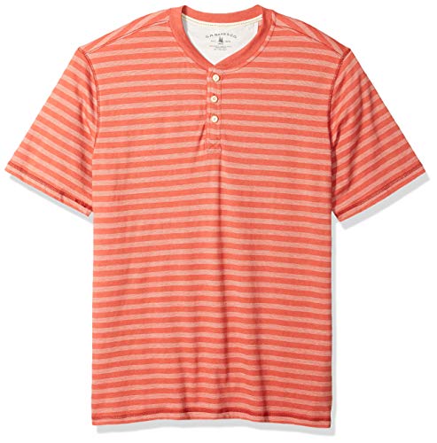 G.H. Bass & Co. Men's Madawaska Short Sleeve Feeder Stripe Henley Shirt, Baked Apple Heather, Large