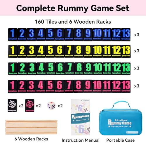 Rummy Cube 6 Player Edition con 6 racks de madera y tapete miniatura 5