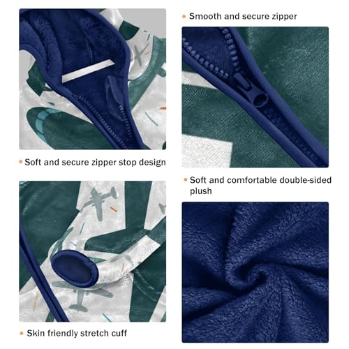 Airplane Pattern with Stars Background Toddler Fleece Jacket Girl Boys Hooded Fleece Jacket Coat3