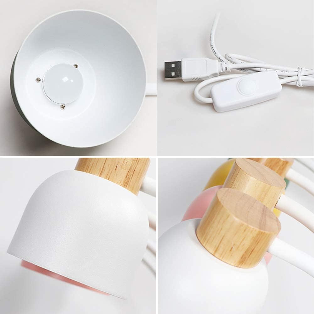 LED Table Wooden Clip Reading Gooseneck Clamp Children Dimmable 3 Brightness USB Powered Clampable for Children's Desk, (Yellow) lamp