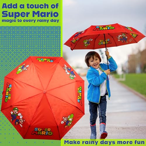 Image of Get Trend Super Mario One Piece Hello Kitty Kids Windproof Travel Umbrella | Strong Folding Compact Umbrellas for Rain, Lightweight, Portable Kids Travel Essentials, Fits Backpack & Car, Gifts for Boys