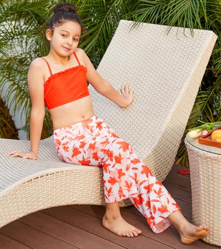 Image of Vogseek 6-16T Girls 3 Pieces Bikini Bathing Suit with Rash Guard Pants Quick Dry Swimwear Cover-Up Sets