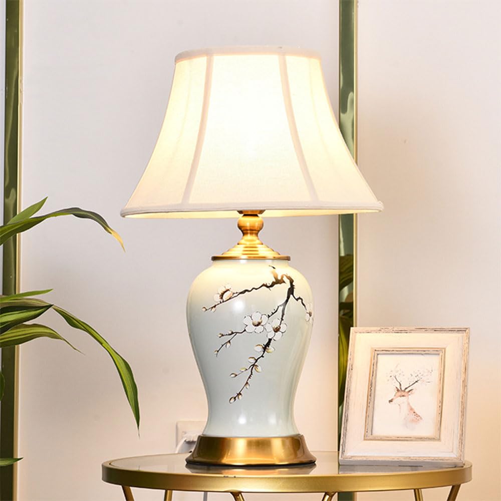 asdchZen 21.6" Ginger Jar Ceramic/Metal Table Lamp Traditional Bedside Desk Nightstand Rustic End Table Lamps For Bedroom Living Room Office College Bookcase-B,A