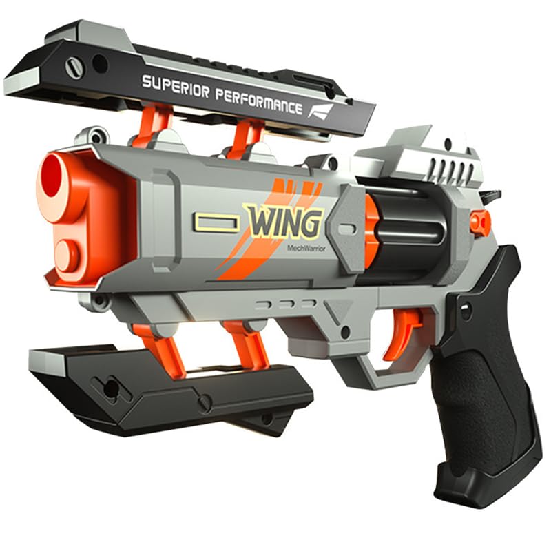 Soft Bullet Toy Revolver - Safe Foam Blaster with Darts, Gun Fun, and Pistol Toy for Cool Kids' Education and Memorable Gifts Grey