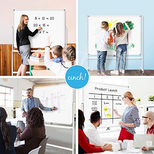 Large Mobile Rolling Whiteboard on Wheels: with Stain Resistant Technology - 48x36 - Includes Big Flipchart Pad and Other Accessories - Portable Double Sided Dry Erase Magnetic White Board with Stand