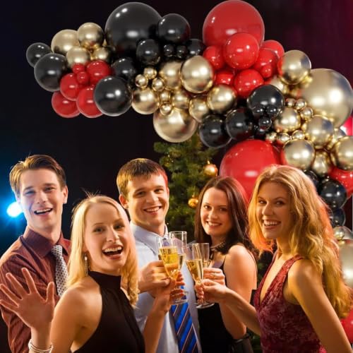 Image of HILAVO Red Black and Gold Balloons, 60Pcs 12 Inch Red and Black Gold Party Balloons Casino Vegas Latex Balloons for Movies Night Graduation Halloween New Year Birthday Party Decorations