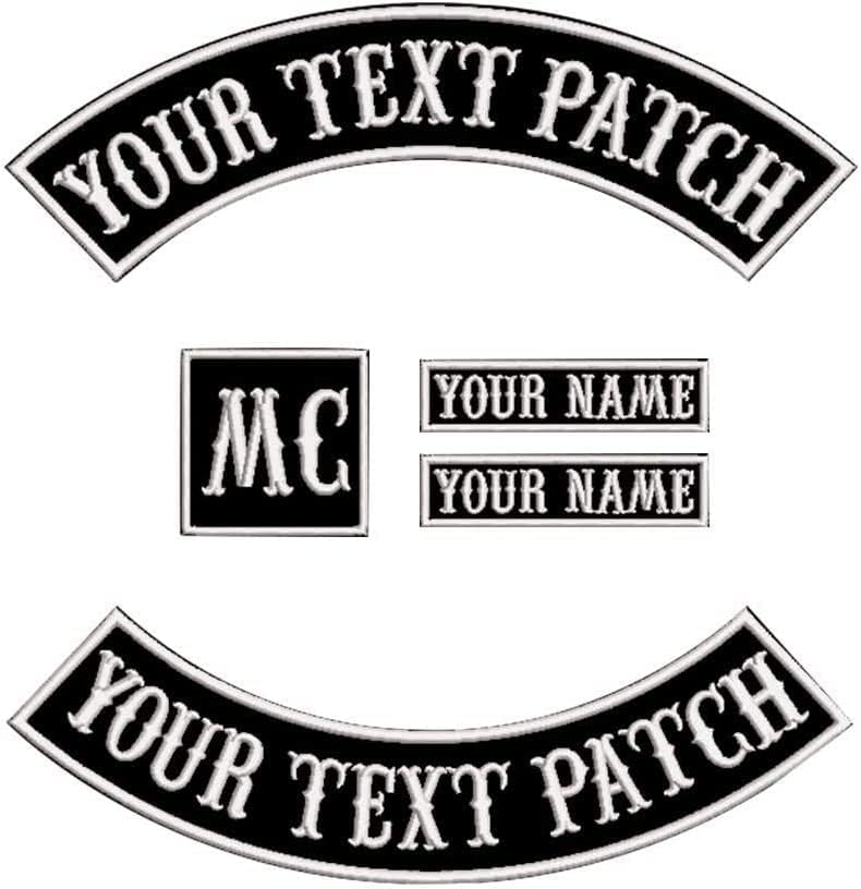Custom Patches Set for Biker Vest, MC, Motorcycle Rockers & Name Patches (White on Black Custom)