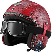 Vintage Duitse Stijl Lederen Motorfietshelm Met Bril Skull Cap Half Face Scooterhelm Voor Heren Dames ECE Goedgekeurde Volwassenen Open Face Motor Bromfiets Scooterhelm 9,XXL:63-64CM