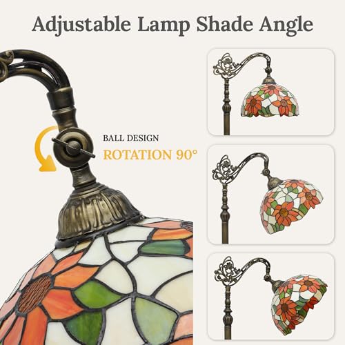 DWVO Tiffany Floor Lamp, Stained Glass Shade Gooseneck Reading Floor Lamp, Adjustable Corner Standing Light with Foot Switch for Bedroom Living Room Office (Bulb not Included)