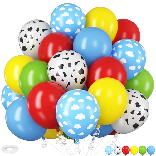 Ballons inspirés de l'histoire avec jouet, 30 cm, rouge, bleu, jaune, vache bleu ciel, nuages pour enfants, jouet d'anniversaire, décoration de fête inspirée