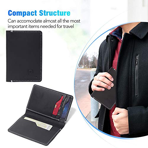 RICHWOOD Vintage Leather Wallet Cum Card Holder with Contrast Stitching & Multi Uses - Slim Minimalist Front or Back Pocket Wallets for Men (Vintage Black)2