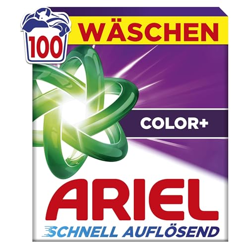Ariels schnell auflösendes Pulver Waschmittel Color+ 100 100 Wäschen Color+ Fleck-Weg-Power beim 1. Waschen Sofortige Wirkung selbst in kaltem Wasser