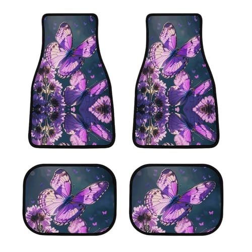 Tapis de voiture antidérapant toutes saisons à motif papillon violet