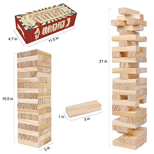 Image of GOTHINK Tumble Tower Game for Kids and Adults, 54pcs Wooden Board Stacking Game for Family Games Night, Classical Wood Blocks Game, Standard Size
