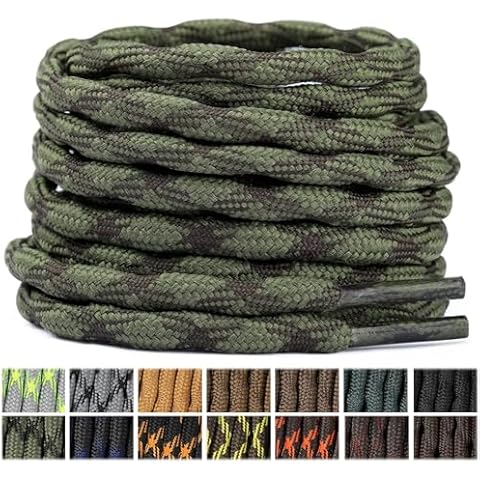 Stepace Wave Round Boot Shoelaces [2 Pairs] Non Sliping Heavy Duty Laces for Work Boots Hiking Boot Shoes (Dark Brown Army Green, 47 IN) Cover