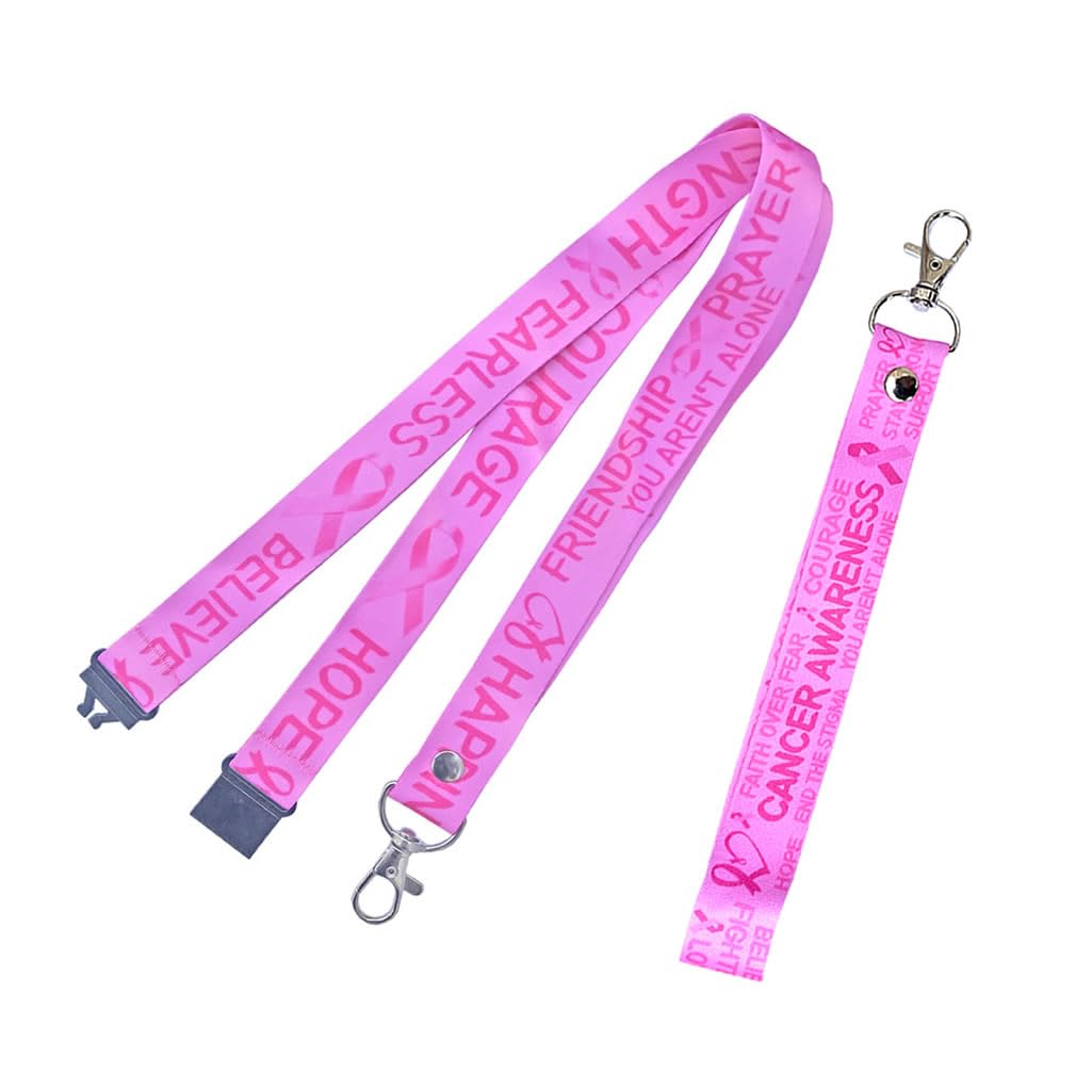 PAPER PLANE LONDON Cancer awareness Lanyard Key tag SET, neck strap, ID holder pink ribbon heart