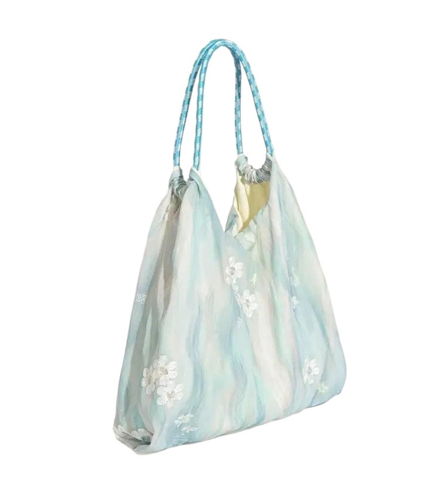Generisch Bolso de mano de encaje dulce para mujer, flor de ondulación de agua, gran capacidad, bolso de hombro, elegante, romántico y suave, azul, 31x29x13cm, One Style