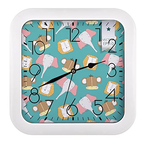 Horloge murale éléphant décorative carrée à grands chiffres 26cm