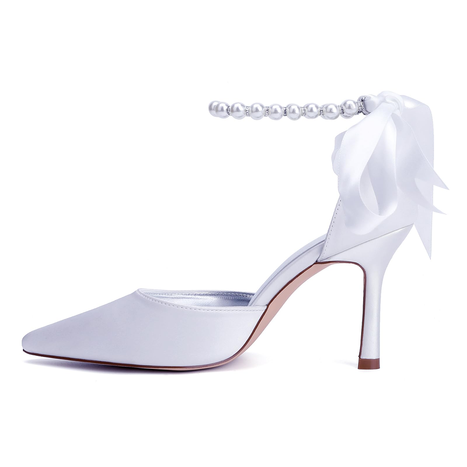 Zapatos De Novia con Punta Puntiaguda para Mujer Correa De Tobillo De Satén Tacón Aguja Zapatos de la Corte Zapatos De Vestir De Fiesta