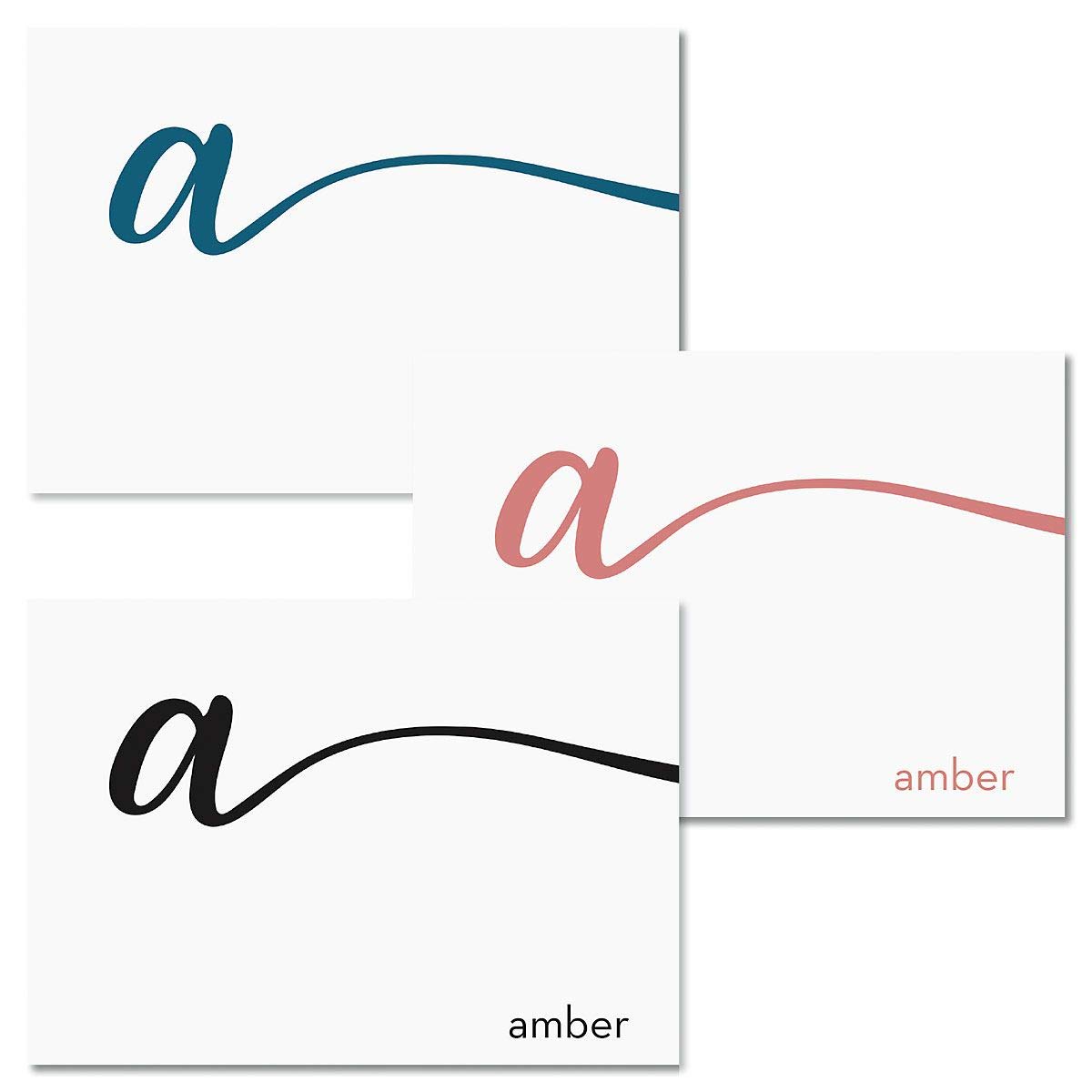 Current Cursive Initial Personalized Note Cards (2 Color Choices) - 24 Cards with White Envelopes, 4¼ x 5½ Inch Size, Blank Inside, Add a Name and