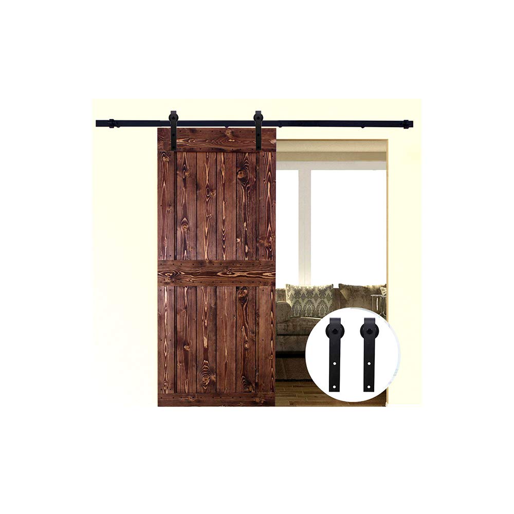 LWZH 4FT/122cm Sliding Barn Door Hardware Barn Door Kit Sliding Door Kit for Single Barn Door,Black J-Shaped Hangers