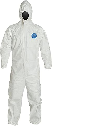DuPont Tyvek أغطية يمكن التخلص منها مع غطاء محرك السيارة - غطاء TYVEK مع HOOD - X-LARGE ، أبيض   