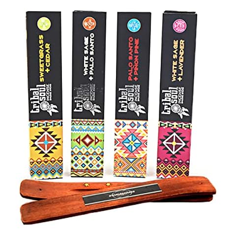 Incienso Tribal Soul 4 Cajetillas, Sweetgrass + Cedro, Salvia Blanca + Palo Santo, Salvia Blanca + Lavanda y Palo Santo + Pino Cover