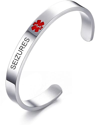 VNOX Pulsera médica personalizada con identificación de alerta de condición médica, brazalete de acero inoxidable, negroplatachapado en oro