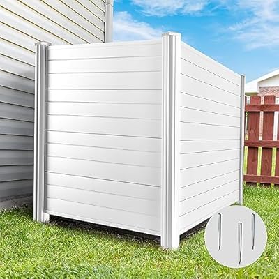 Beimo Air Conditioner Fence Privacy Screen 50 "H x 50 "W Trash Can Enclosure?Pool Equipment Enclosure White Outdoor Privacy Vinyl Fence Panels for Outside?2 Panels with Metal Stake?
