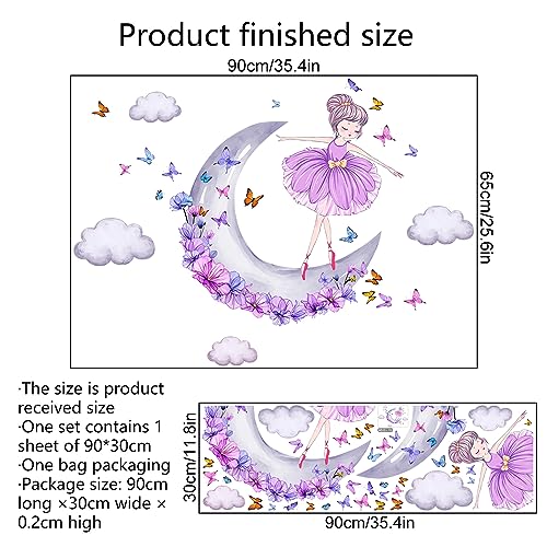 Lovely Purple Moon Girl and Clouds Butterfly Vinilo Decorativo miniatura 5
