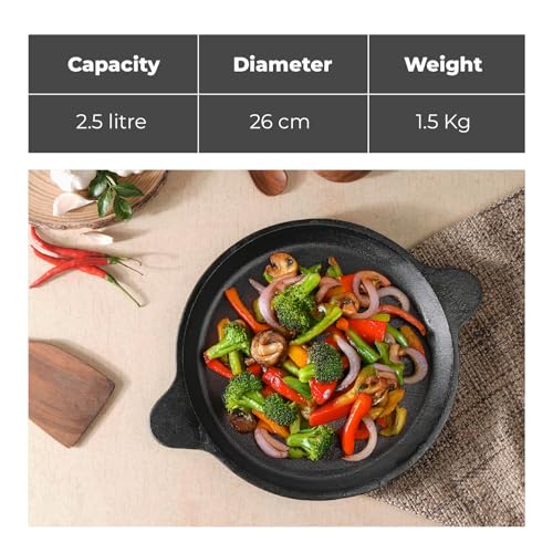 Image of Lifelong Cast Iron Frying Pan for Cooking with Handle | Pre-Seasoned Appam Pan | Large Non-Toxic Cookware, Non-Stick & Teflon Free, Durable for Easy Cooking & Cleaning | Gas & Induction Stove-Friendly