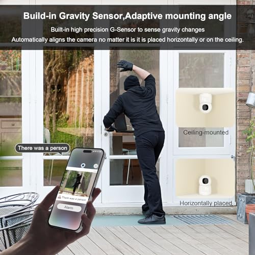 Image of Indoor Camera, 2K Cameras for Home Security with App Motion Detection Auto Tracking Alarm Live Notice Schedule Default Location, Pet Camera with Night Vision, 2.4 GHz, White